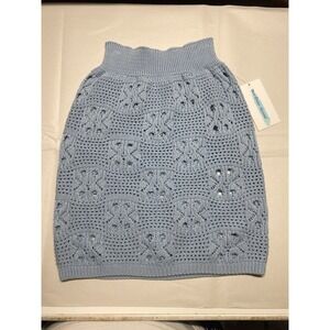 Willow Moon Light Blue Open-Knit Textured Skirt Cotton Acrylic Sz Small